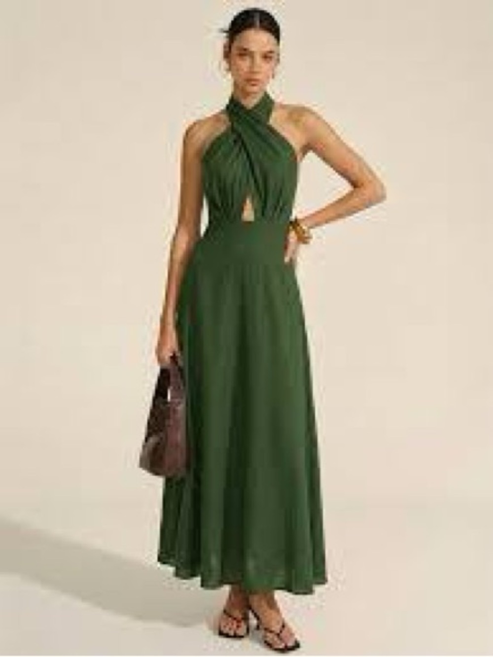 Commense Dark Green Twisted Halter Maxi Dress